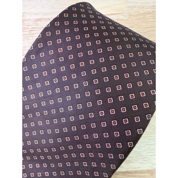 Vintage Kelly 1 Men's Neck Tie Brown Gold Geometric Squares - Picture 2 of 11